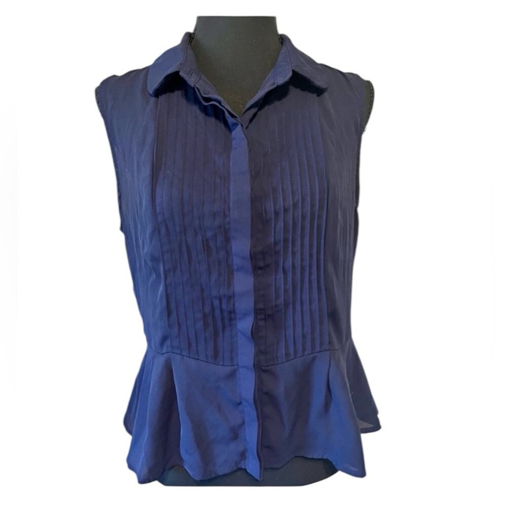 Daily Special Sleeveless Navy Blue Pleated Peplum Women's Top Large